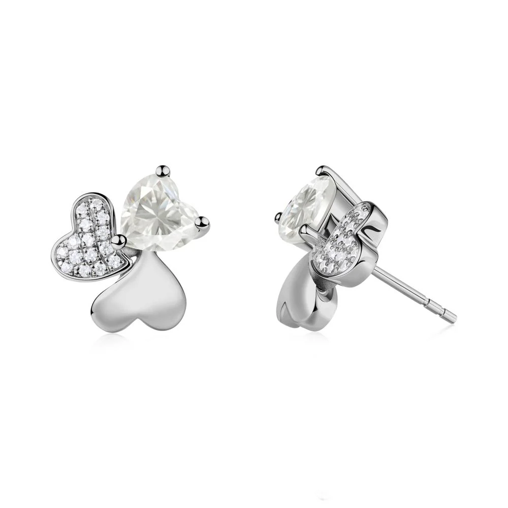 Moissanite Heart Shape Shamrock Earrings - Image 2