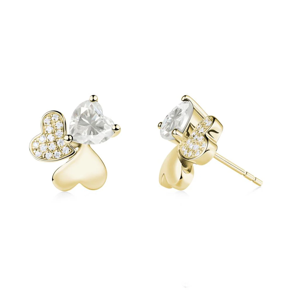 Moissanite Heart Shape Shamrock Earrings - Image 3