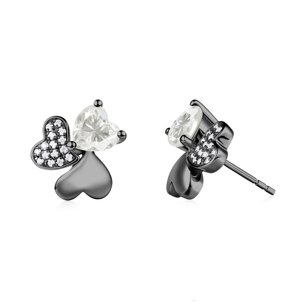 Moissanite Heart Shape Shamrock Earrings - Image 4