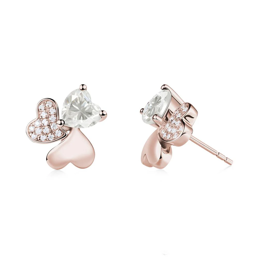 Moissanite Heart Shape Shamrock Earrings - Image 5