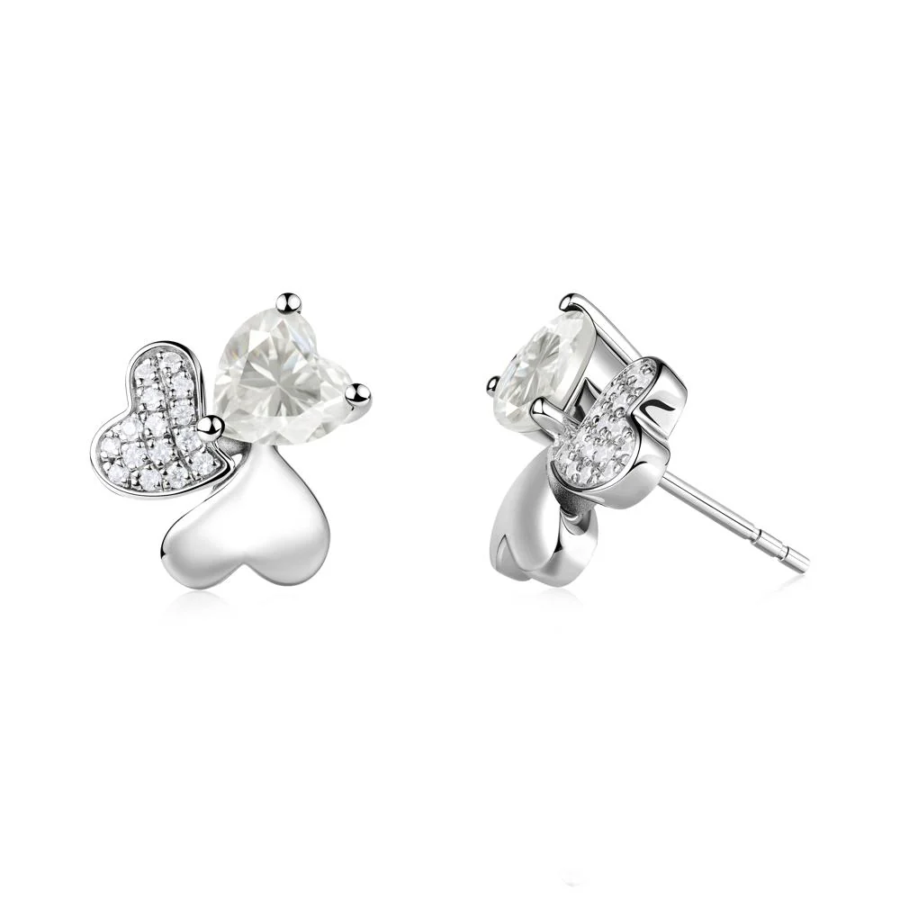 Moissanite Heart Shape Shamrock Earrings - Image 7