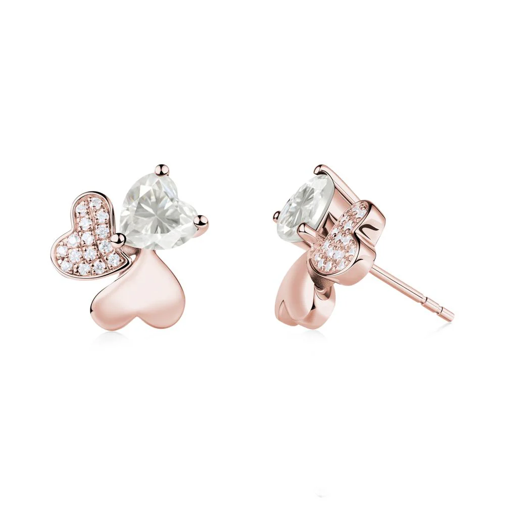 Moissanite Heart Shape Shamrock Earrings - Image 9