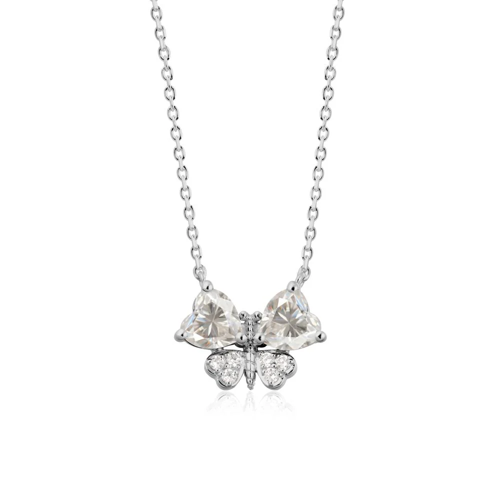 Moissanite Heart Shaped Wings Butterfly Necklace