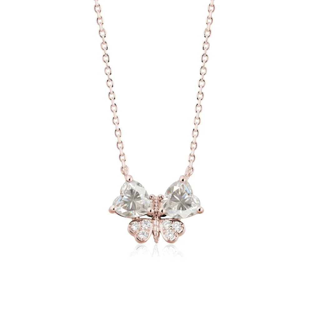 Moissanite Heart Shaped Wings Butterfly Necklace - Image 2