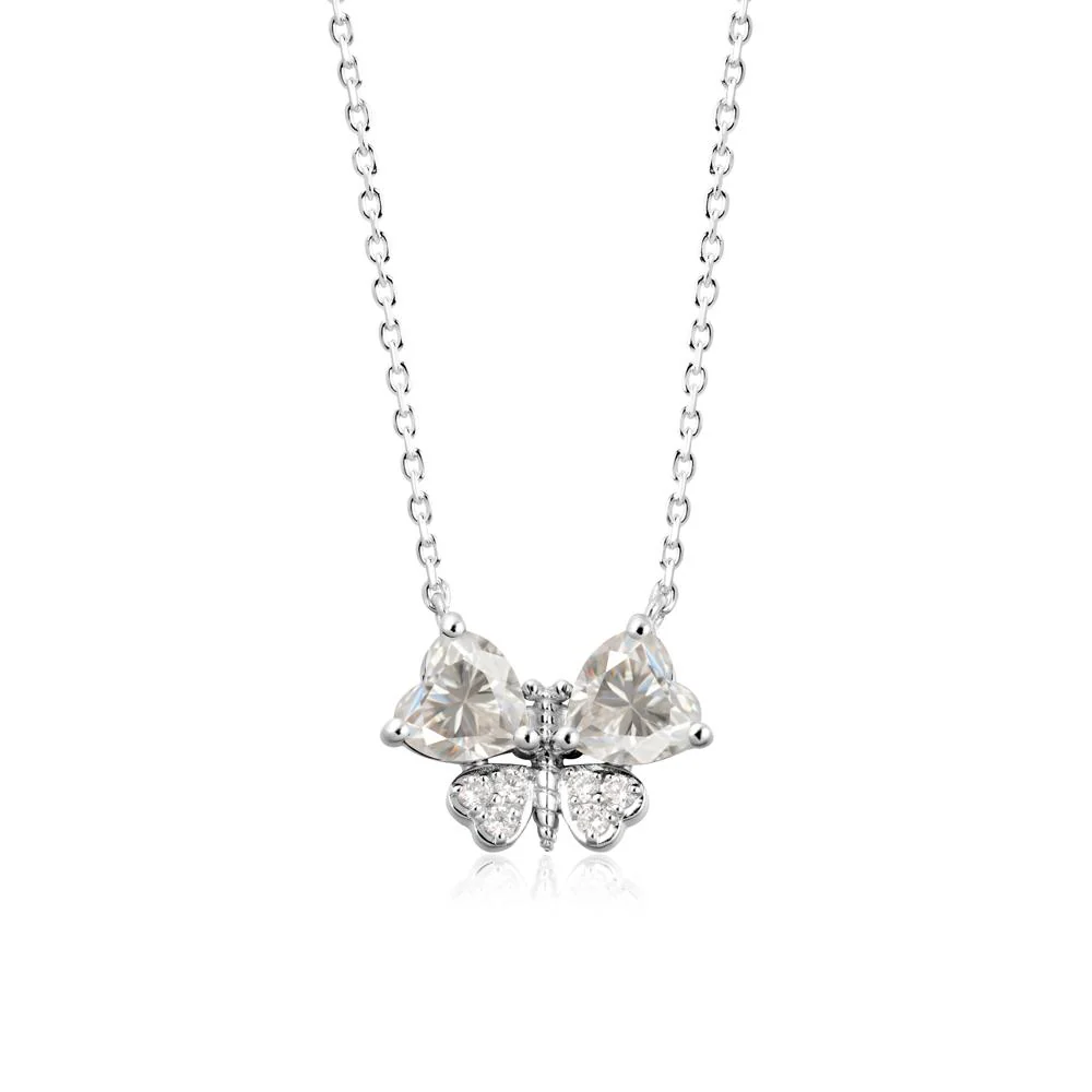 Moissanite Heart Shaped Wings Butterfly Necklace - Image 3