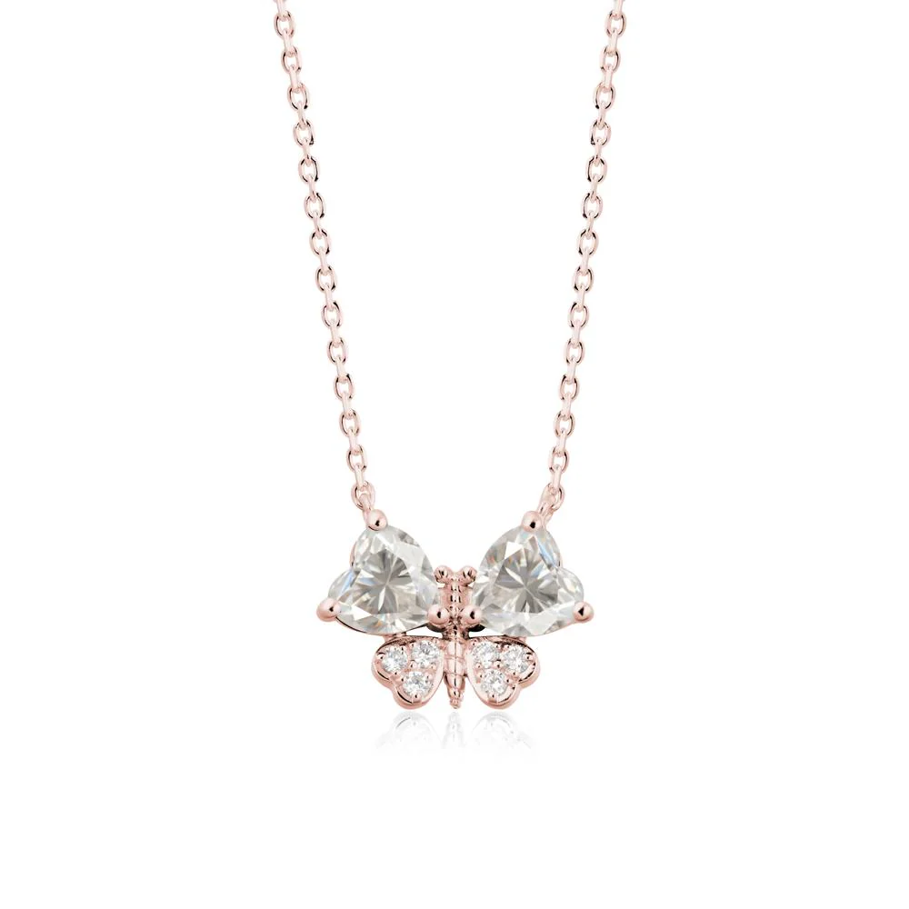 Moissanite Heart Shaped Wings Butterfly Necklace - Image 5