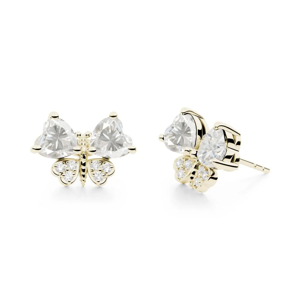 Moissanite Heart Shaped Wings Butterfly Stud Earrings - Image 3