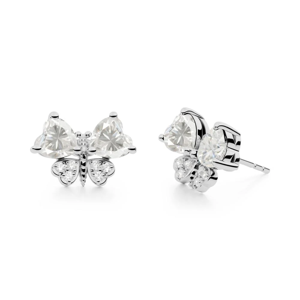 Moissanite Heart Shaped Wings Butterfly Stud Earrings - Image 4