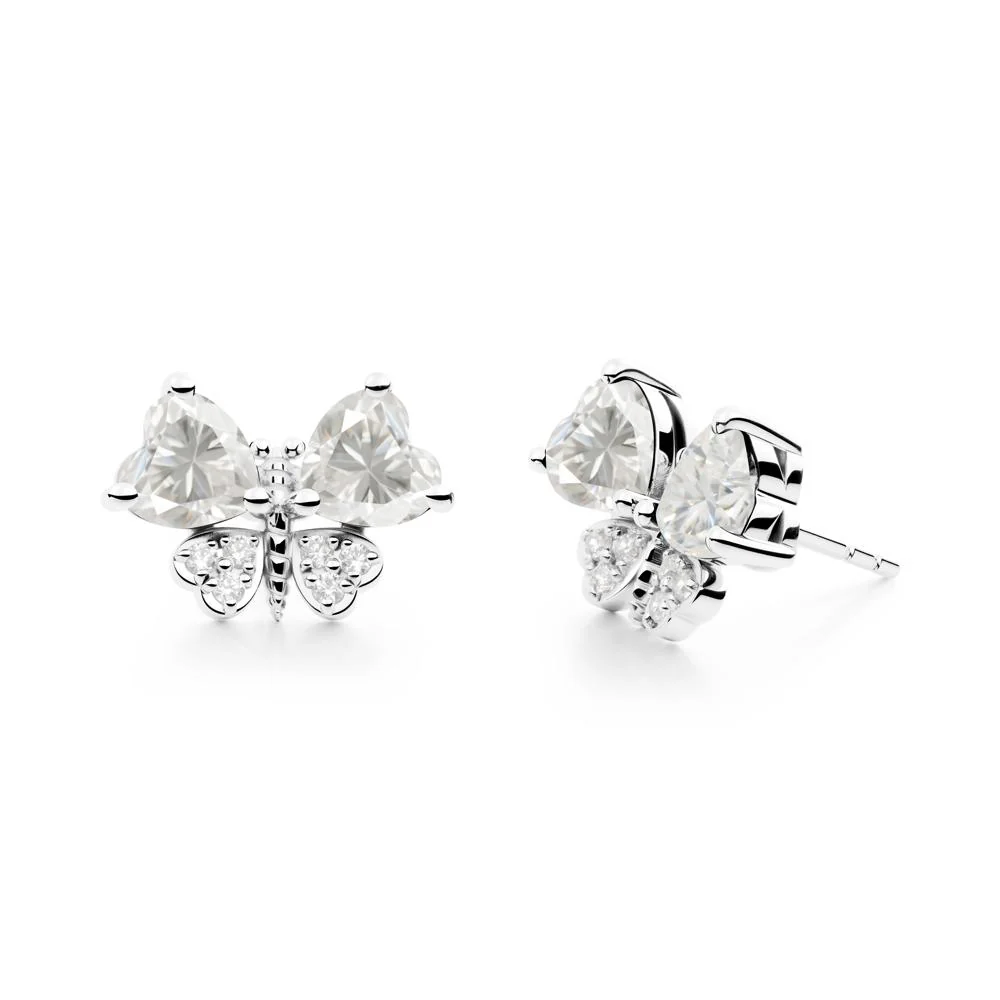 Moissanite Heart Shaped Wings Butterfly Stud Earrings - Image 8