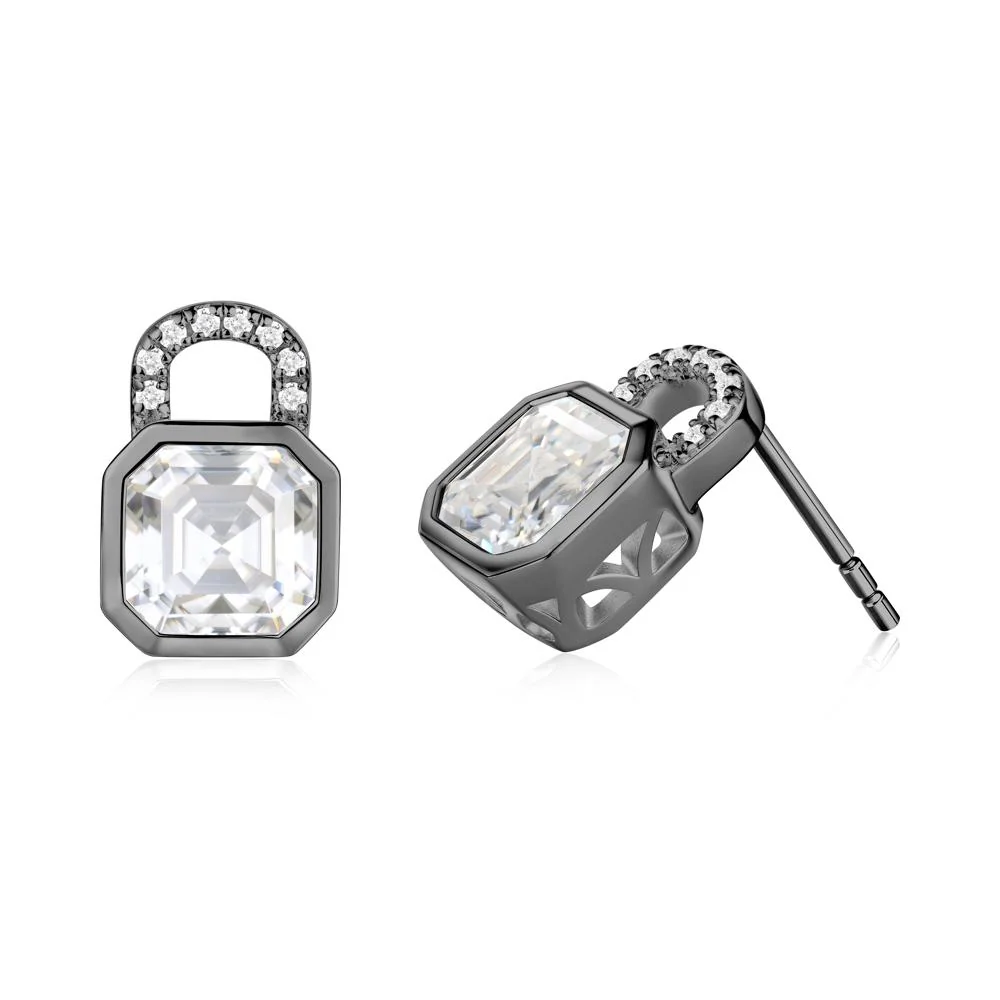 Moissanite Lock Stud Earrings