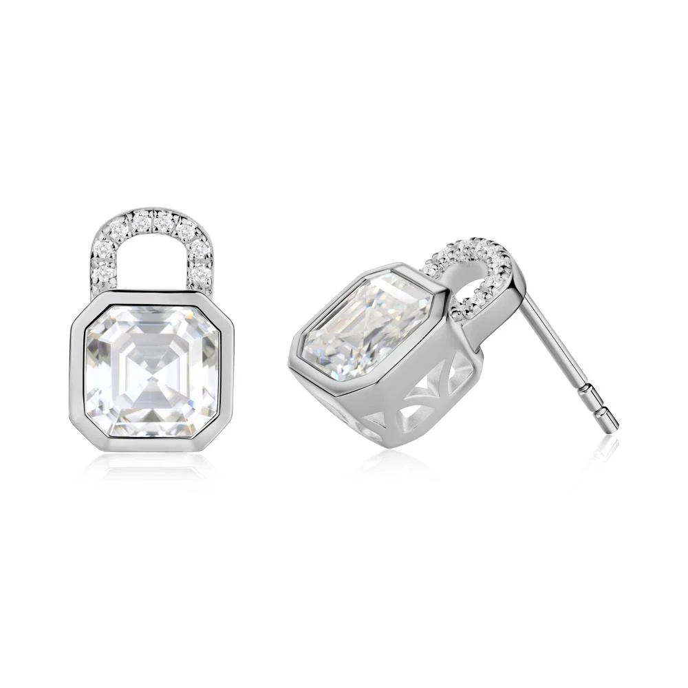 Moissanite Lock Stud Earrings - Image 4