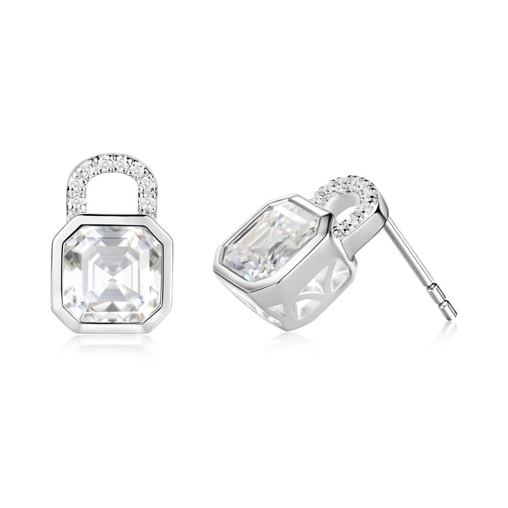 Moissanite Lock Stud Earrings - Image 7