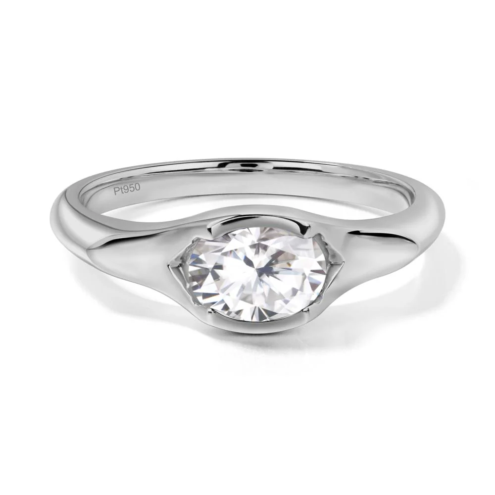 Moissanite Oval Bezel Set Engagement Ring - Image 3