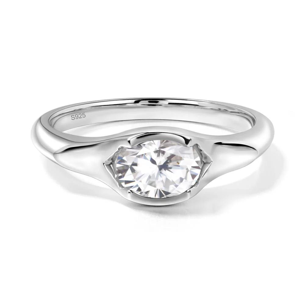 Moissanite Oval Bezel Set Engagement Ring - Image 7