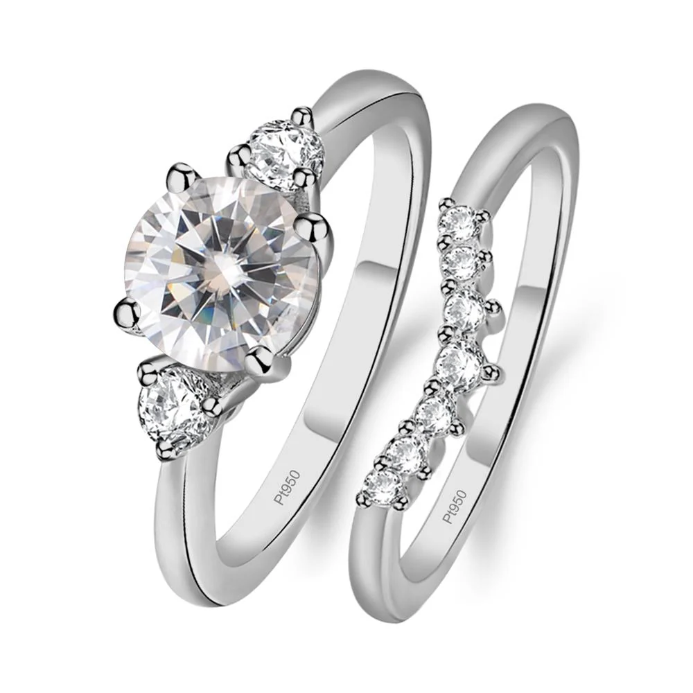 Round Moissanite Wedding Ring Set - Image 6