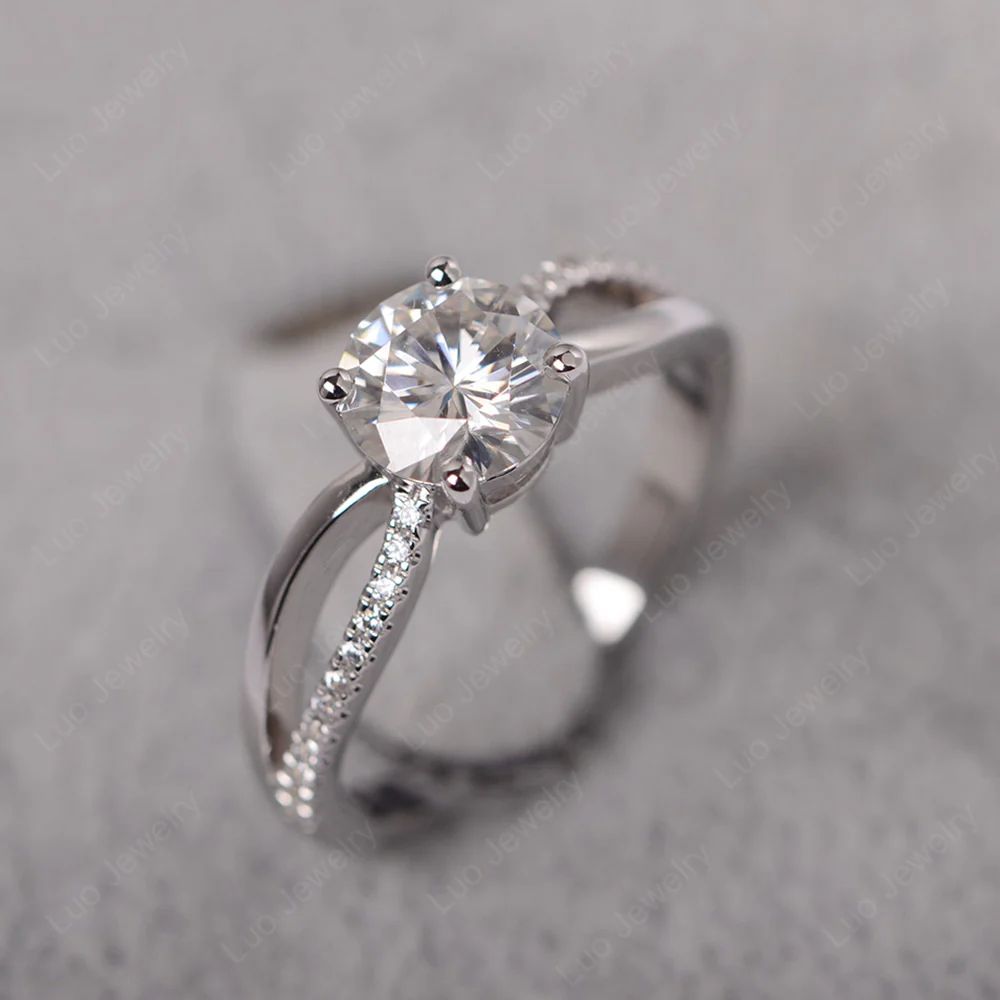 Moissanite Ring Split Shank Engagement Ring - Image 2