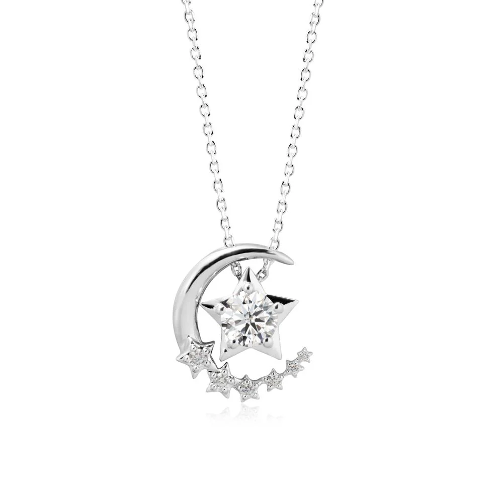 Moissanite Swinging Star and Crescent Moon Necklace - Image 6