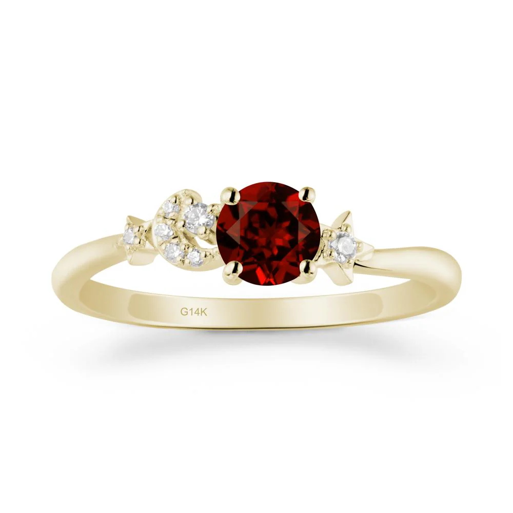 Moon and Pentacle Garnet Ring