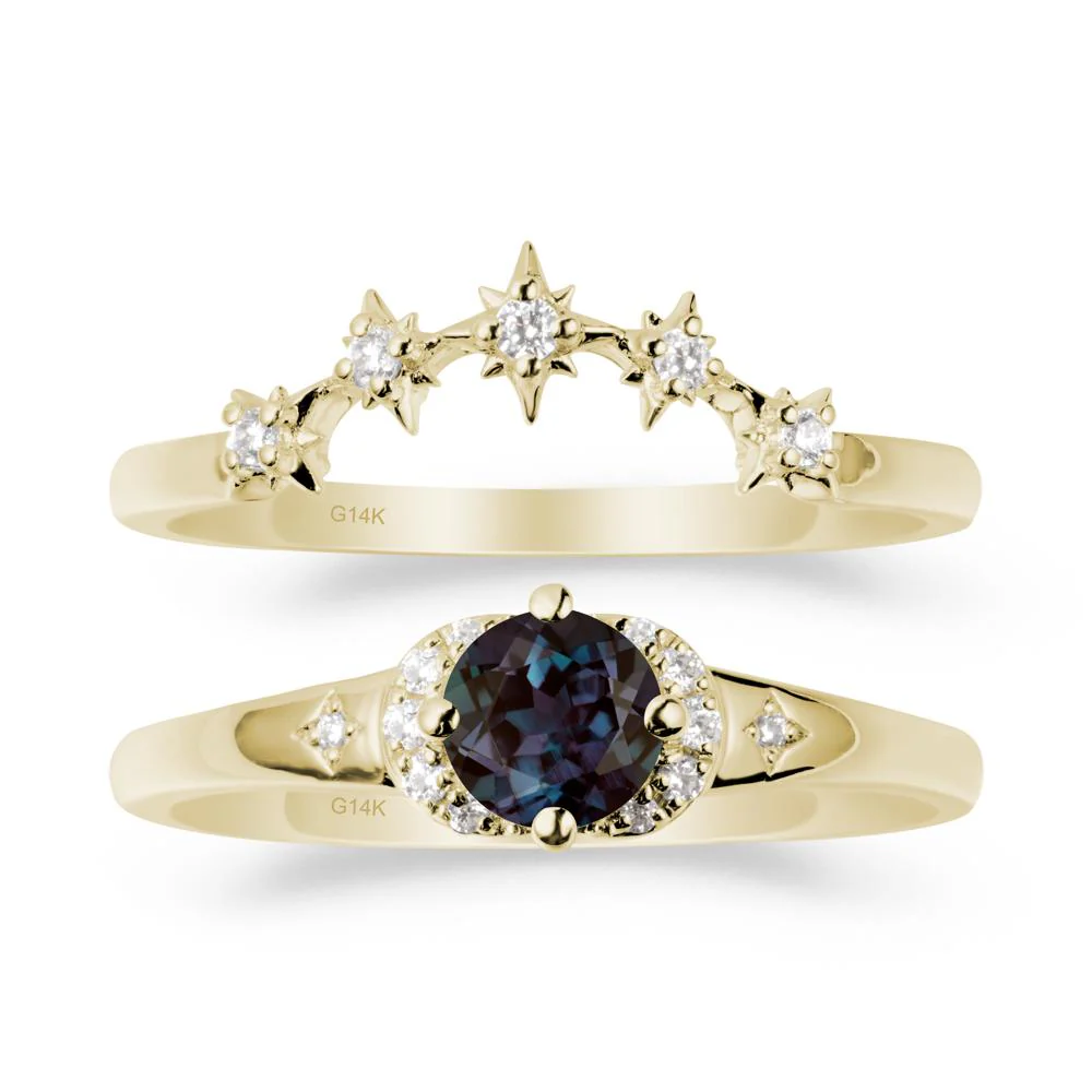 Moon and Star Alexandrite Celestial Ring Set - Image 3