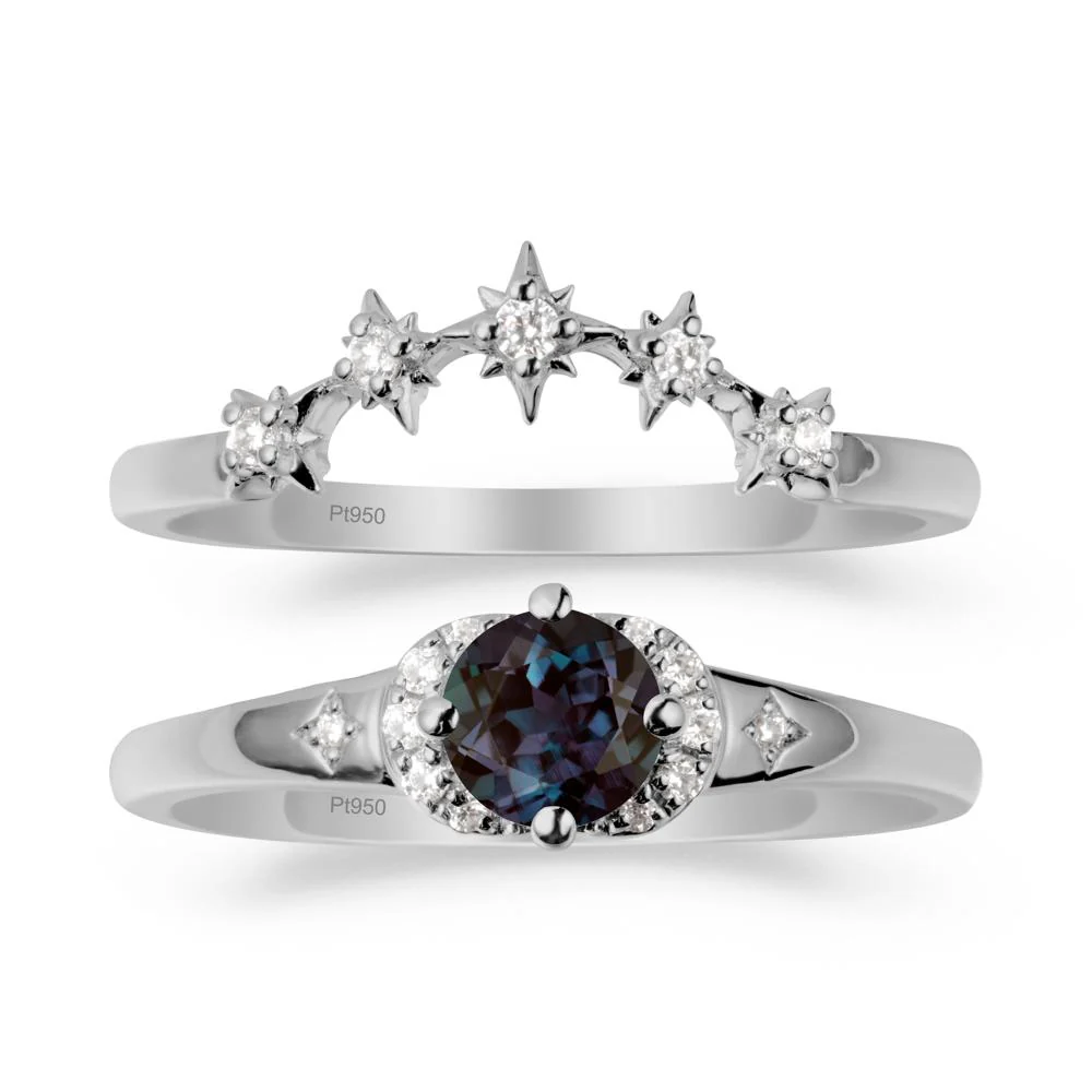 Moon and Star Alexandrite Celestial Ring Set - Image 8