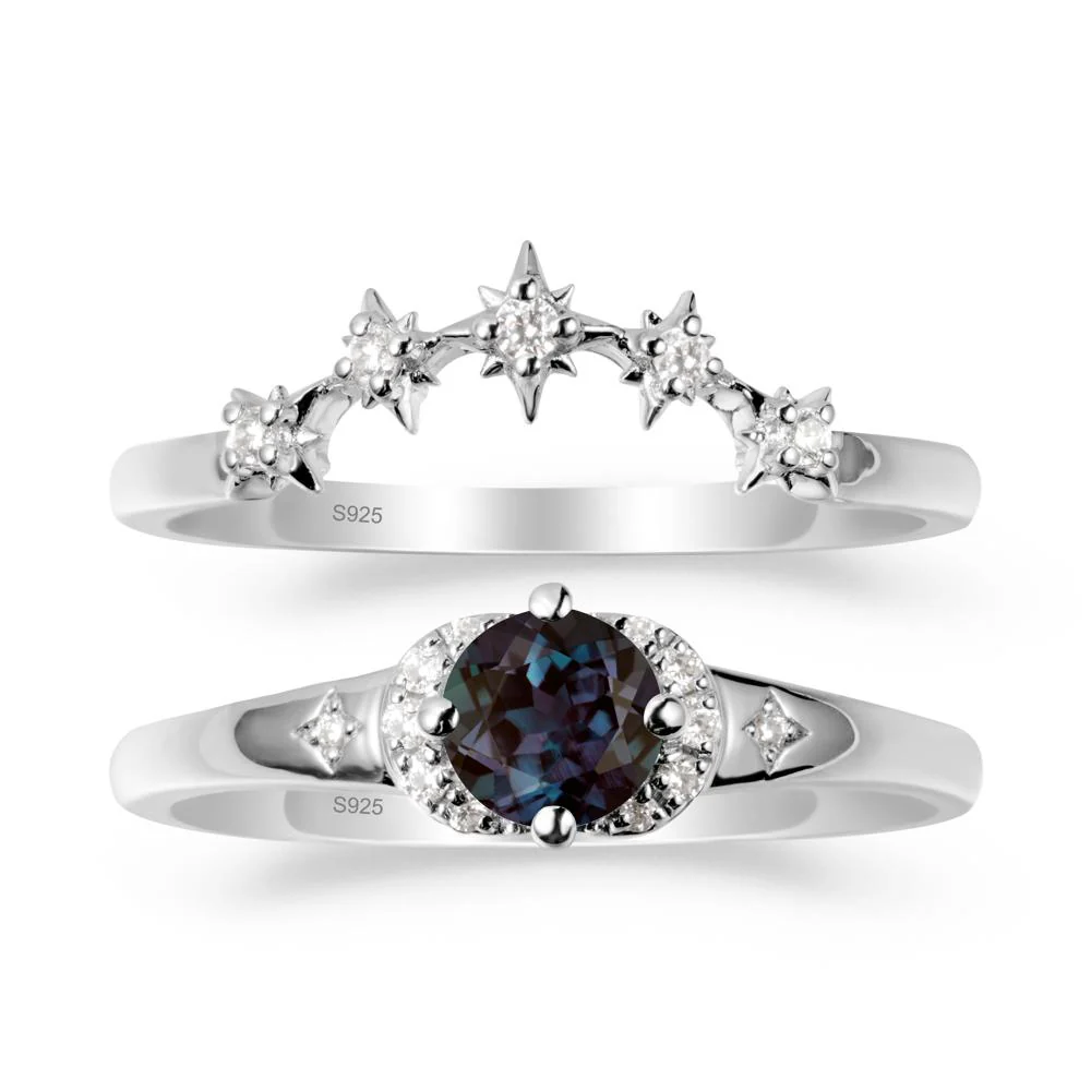 Moon and Star Alexandrite Celestial Ring Set - Image 9