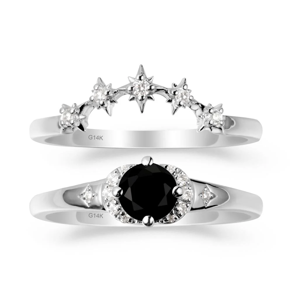 Moon and Star Black Spinel Celestial Ring Set - Image 2