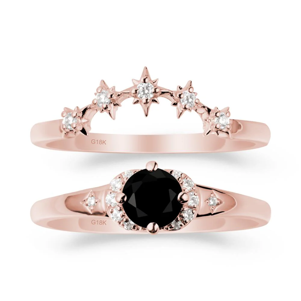 Moon and Star Black Spinel Celestial Ring Set - Image 4