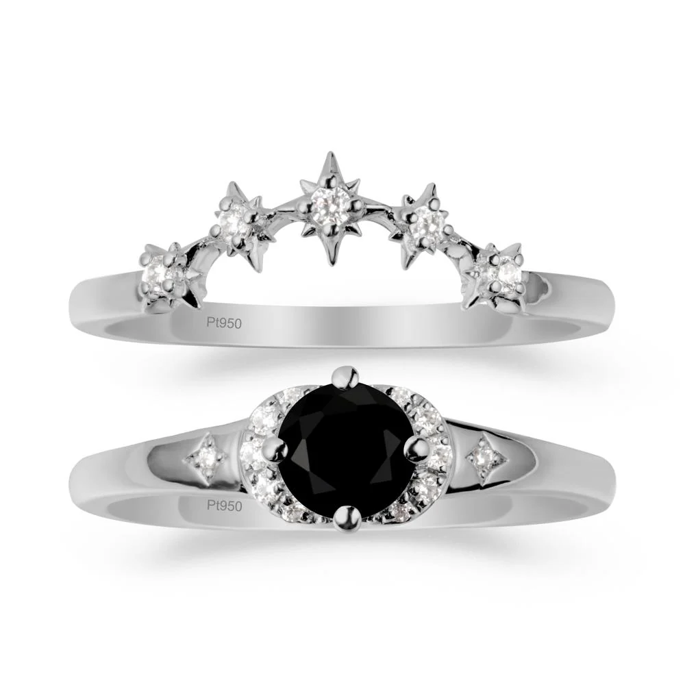 Moon and Star Black Spinel Celestial Ring Set - Image 8