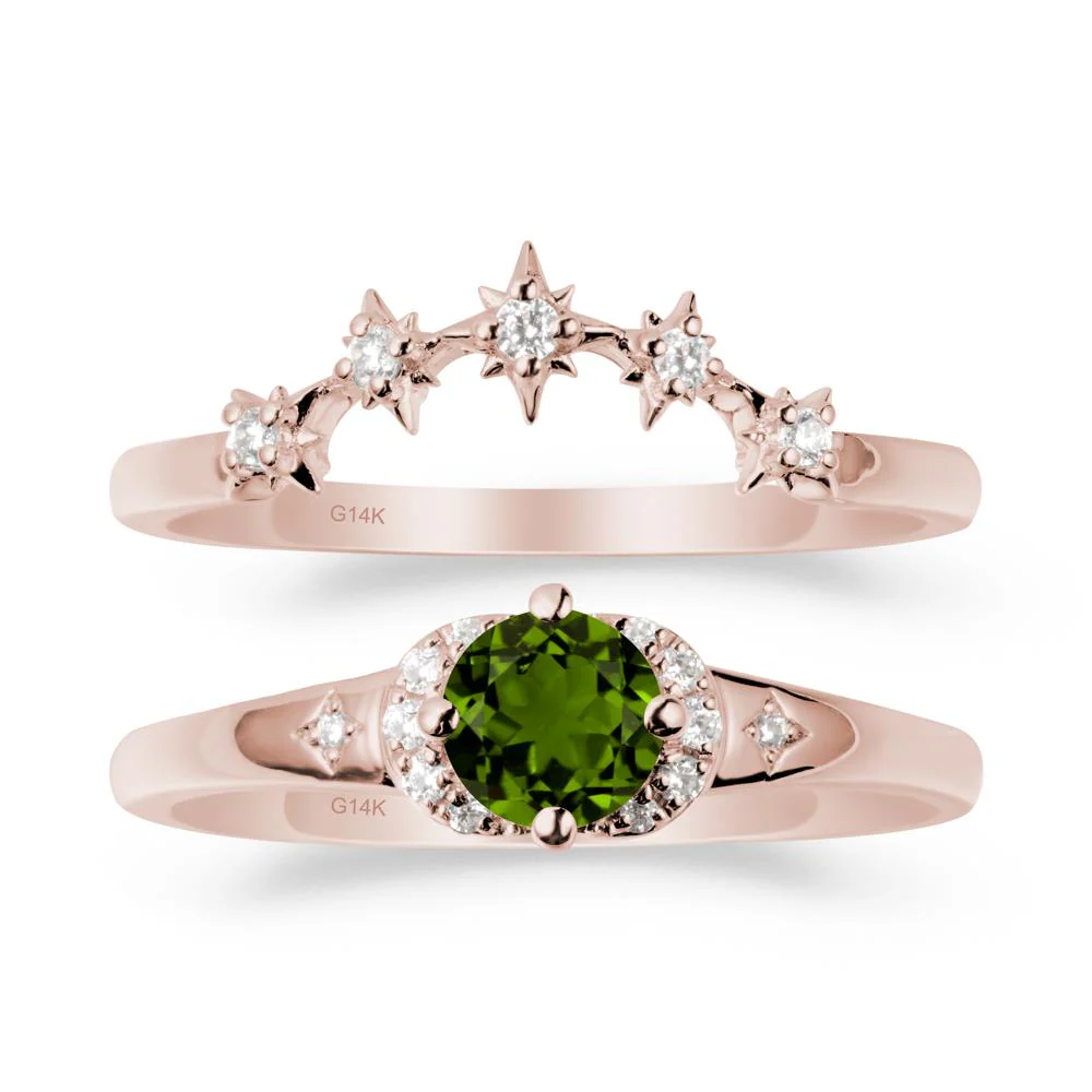 Moon and Star Diopside Celestial Ring Set