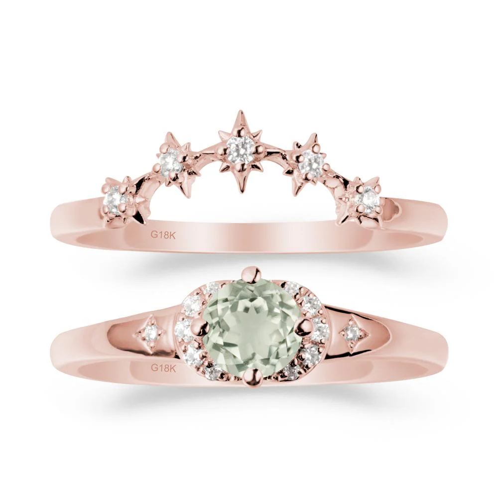 Moon and Star Green Amethyst Celestial Ring Set - Image 4