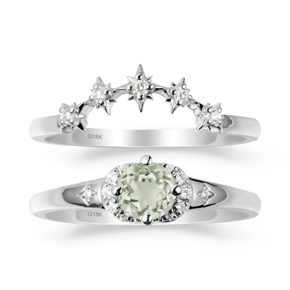 Moon and Star Green Amethyst Celestial Ring Set - Image 5