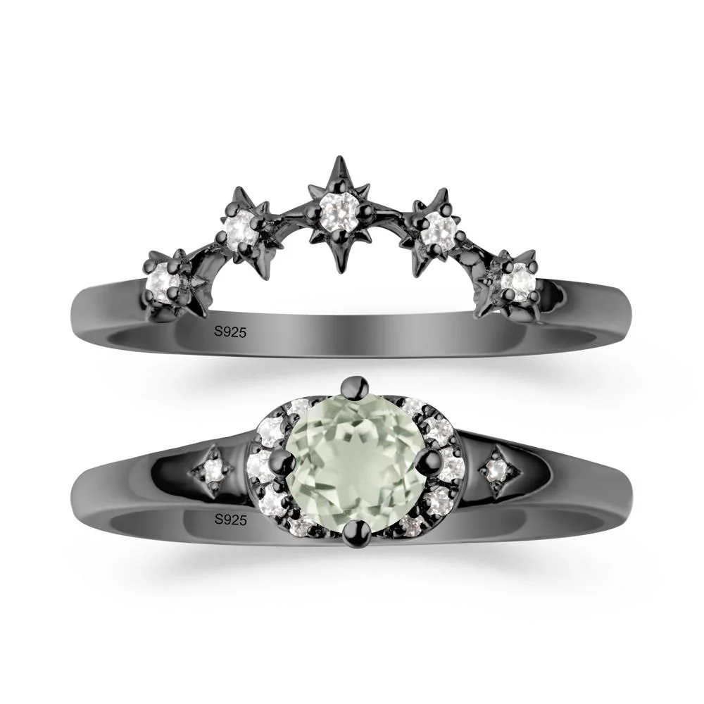 Moon and Star Green Amethyst Celestial Ring Set - Image 7