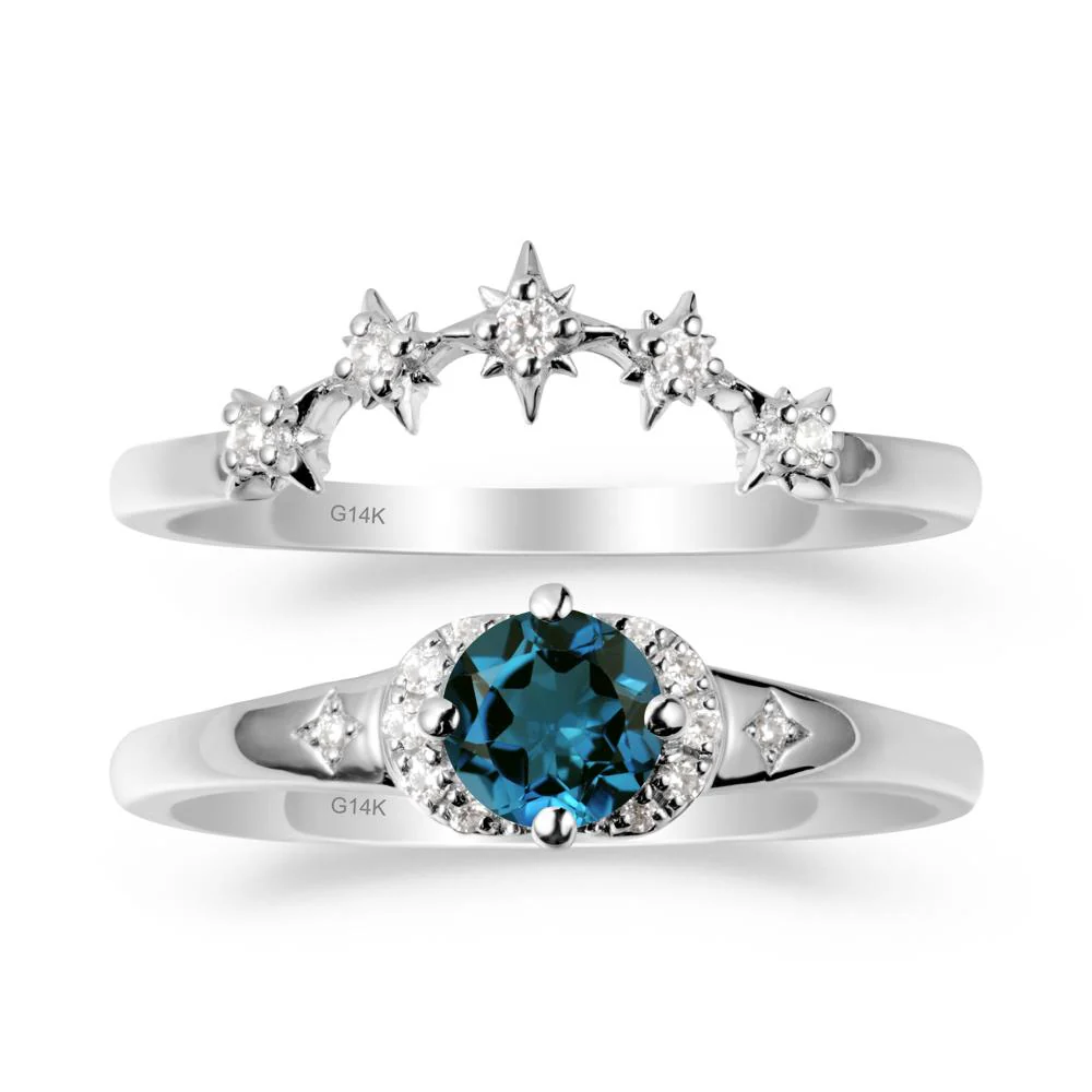 Moon and Star London Blue Topaz Celestial Ring Set - Image 2