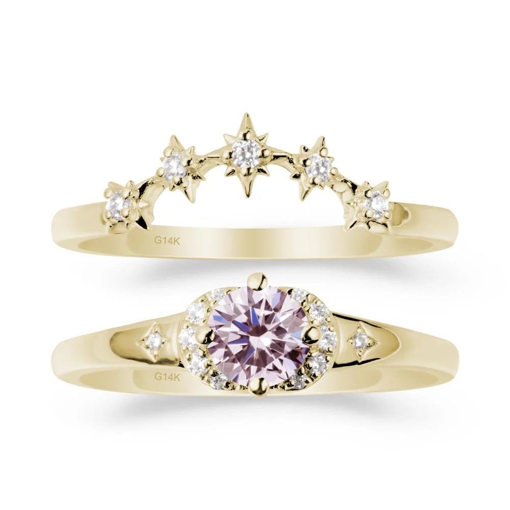 Moon and Star Pink Cubic Zirconia Celestial Ring Set - Image 3