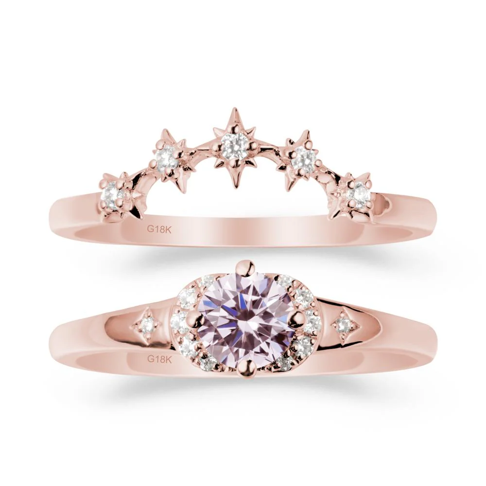 Moon and Star Pink Cubic Zirconia Celestial Ring Set - Image 4