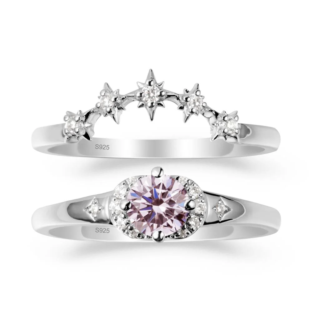 Moon and Star Pink Cubic Zirconia Celestial Ring Set - Image 9
