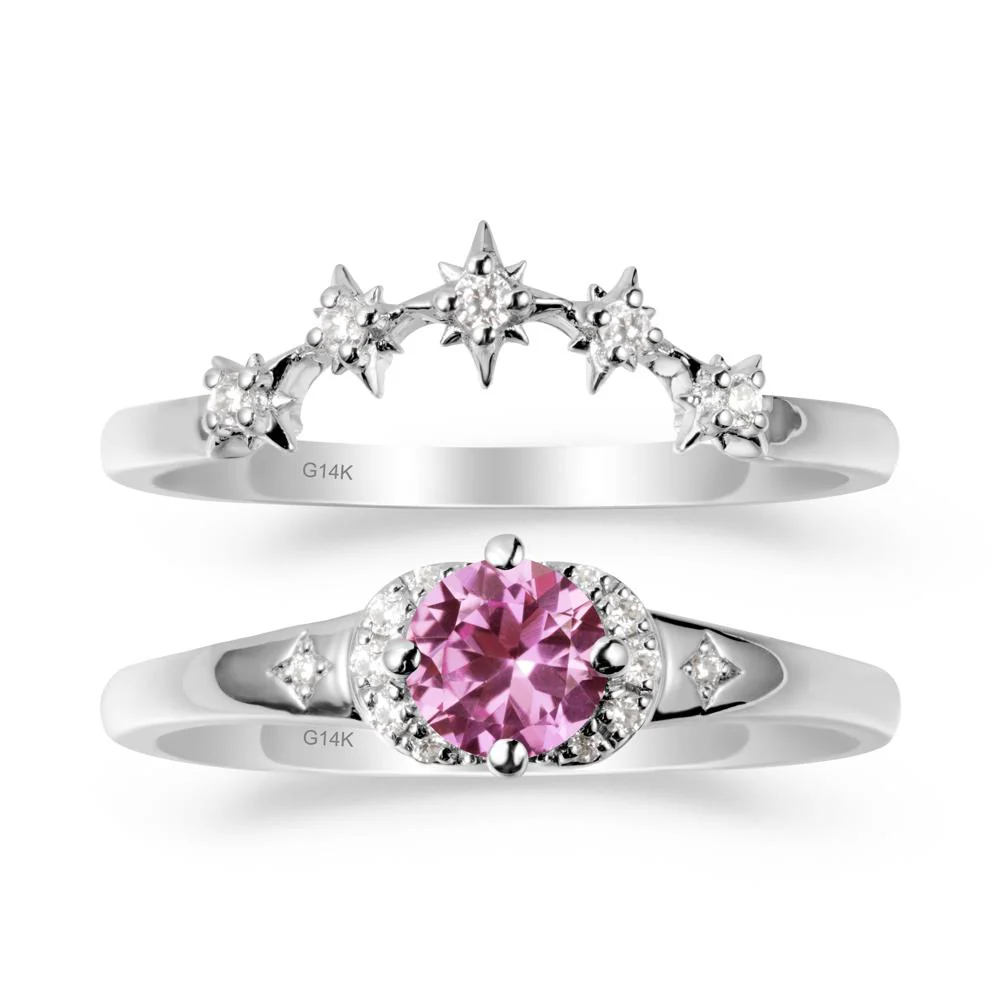 Moon and Star Pink Sapphire Celestial Ring Set - Image 2