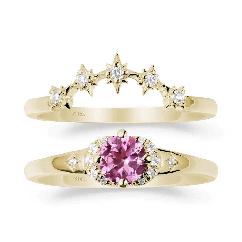Moon and Star Pink Sapphire Celestial Ring Set - Image 3