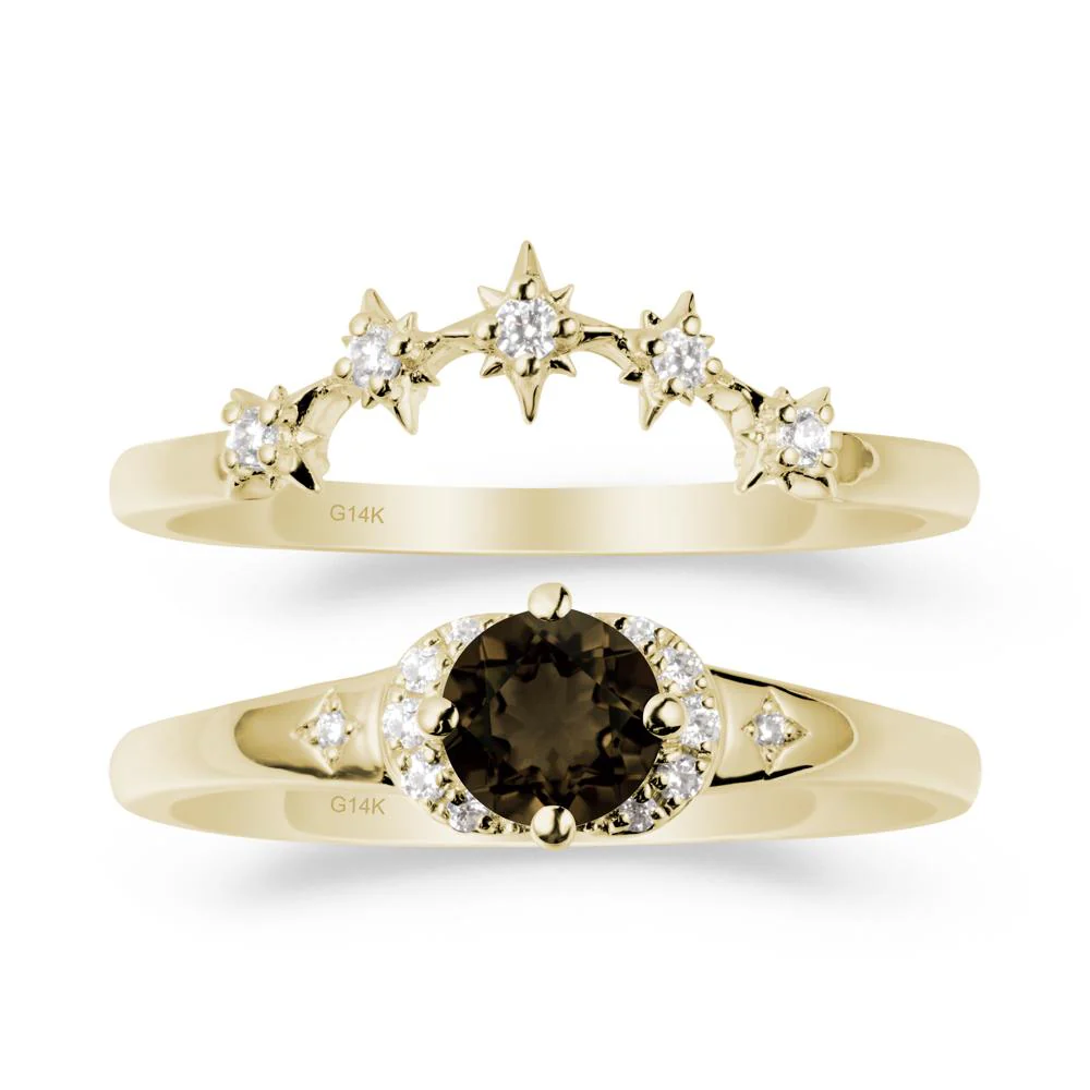 Moon and Star Smoky Quartz Celestial Ring Set - Image 3