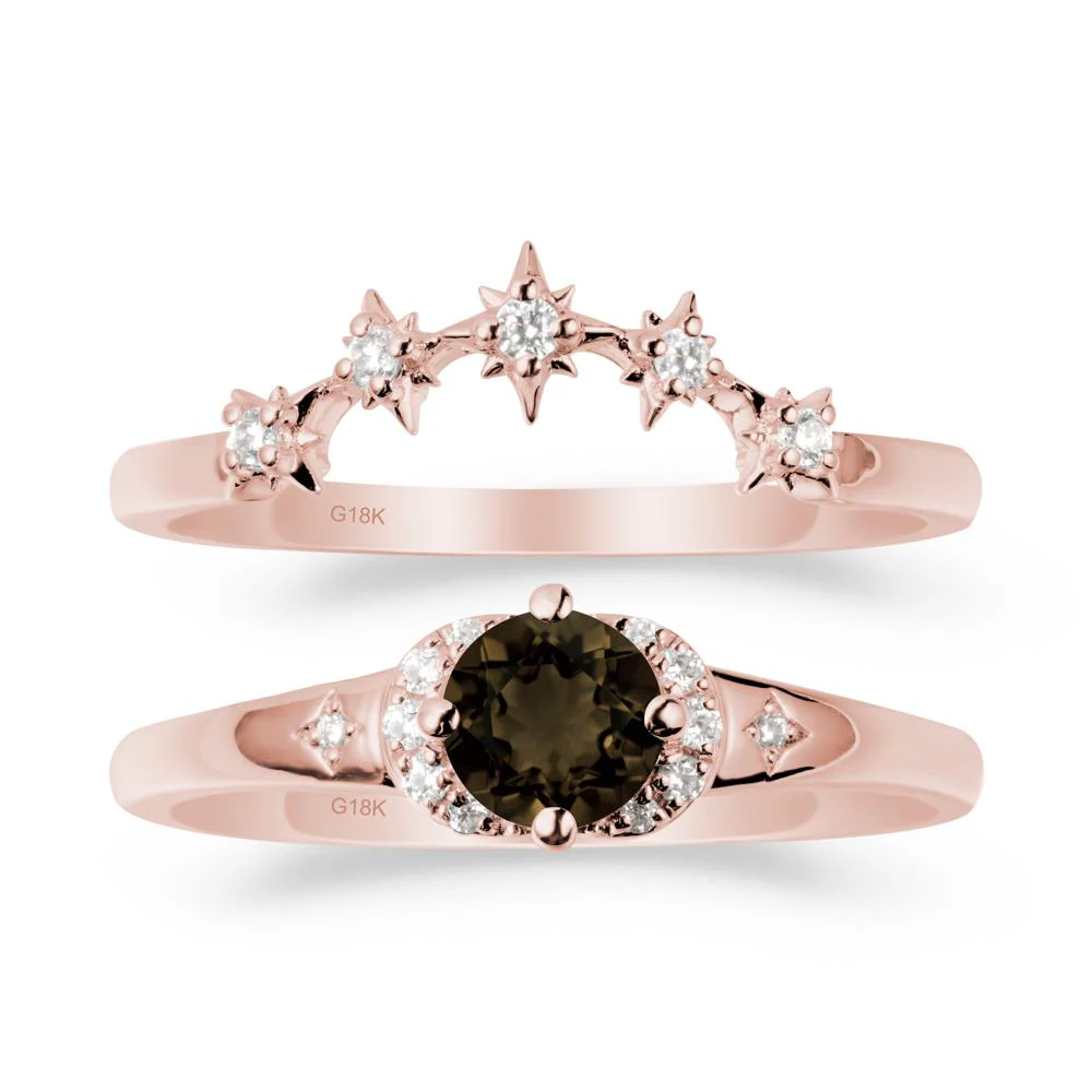 Moon and Star Smoky Quartz Celestial Ring Set - Image 4