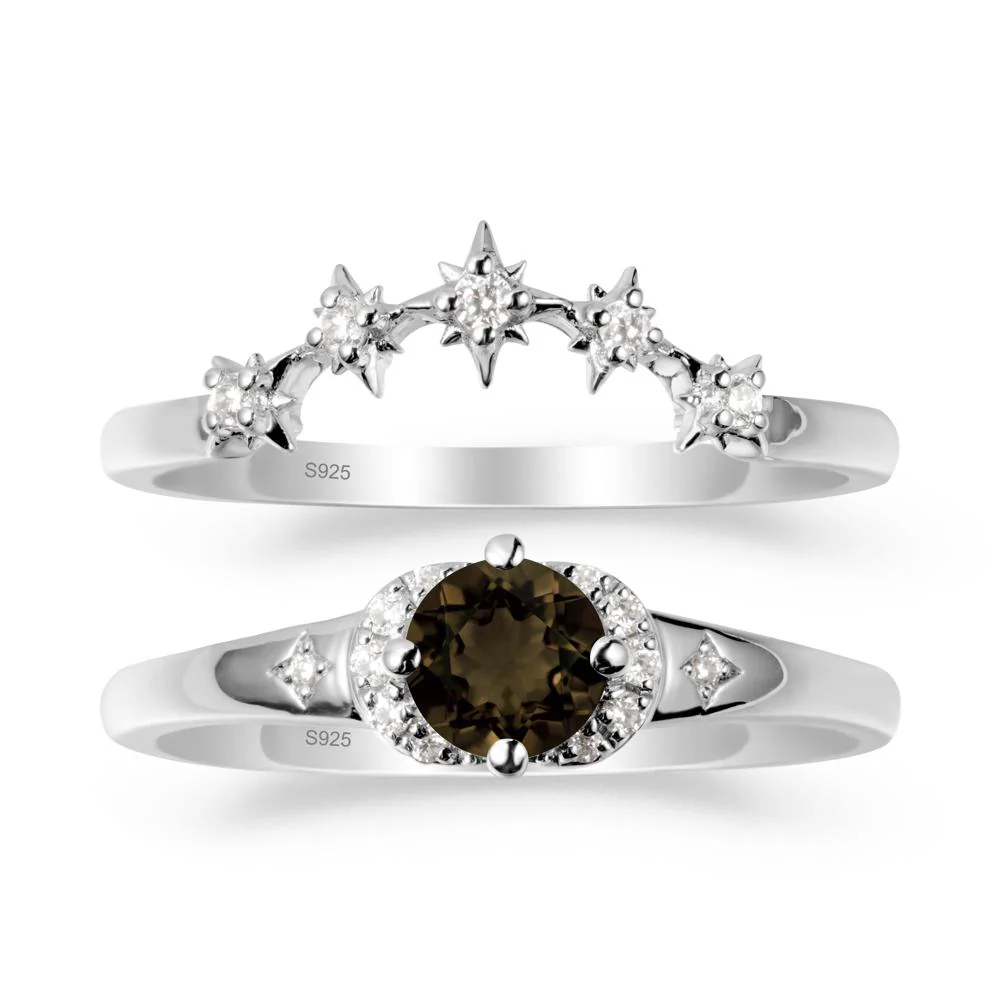 Moon and Star Smoky Quartz Celestial Ring Set - Image 9
