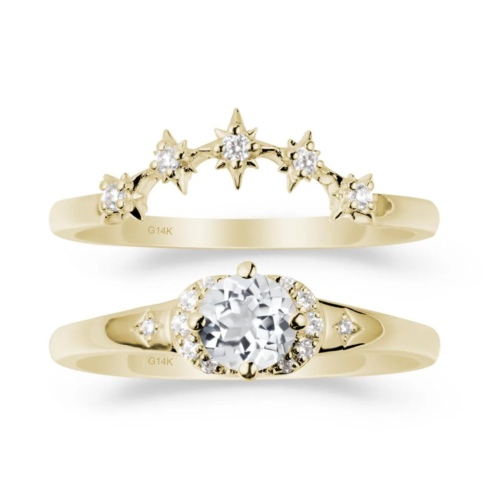 Moon and Star White Topaz Celestial Ring Set - Image 3