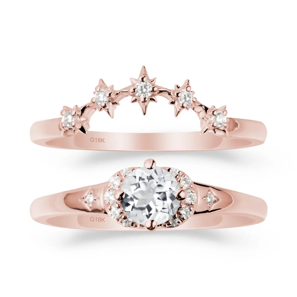 Moon and Star White Topaz Celestial Ring Set - Image 4