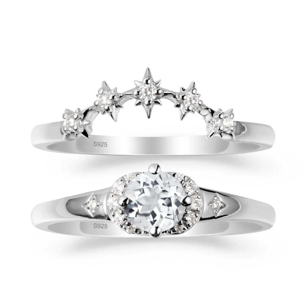 Moon and Star White Topaz Celestial Ring Set - Image 9