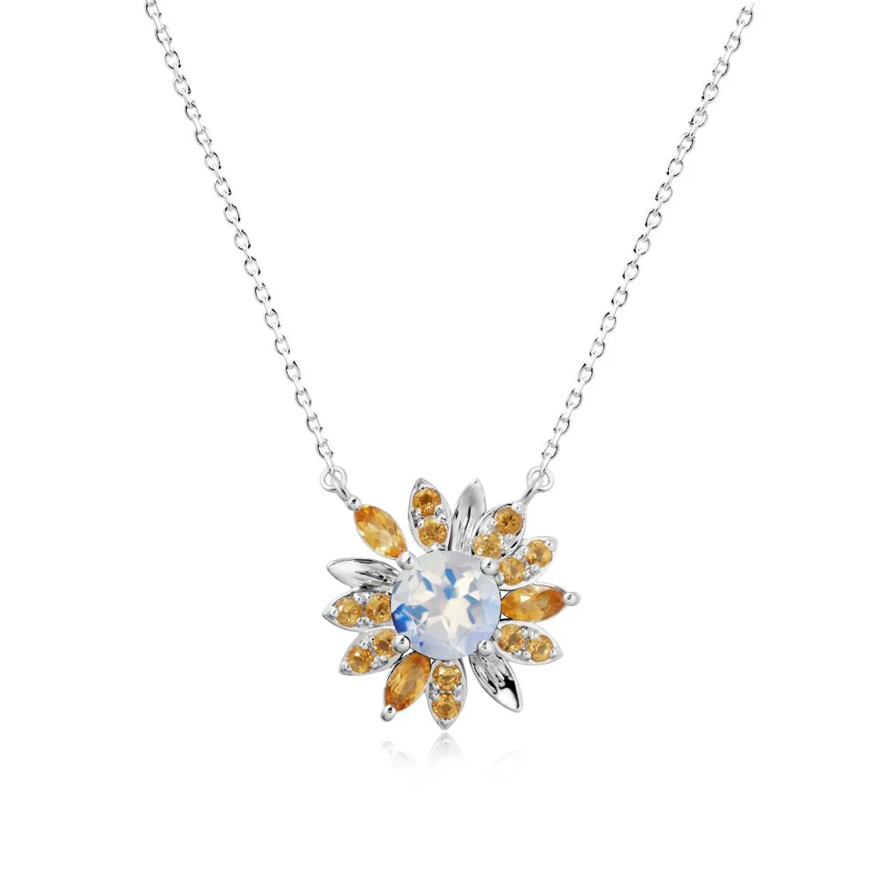 Moonstone and Citrine Sunflower Pendant Necklace