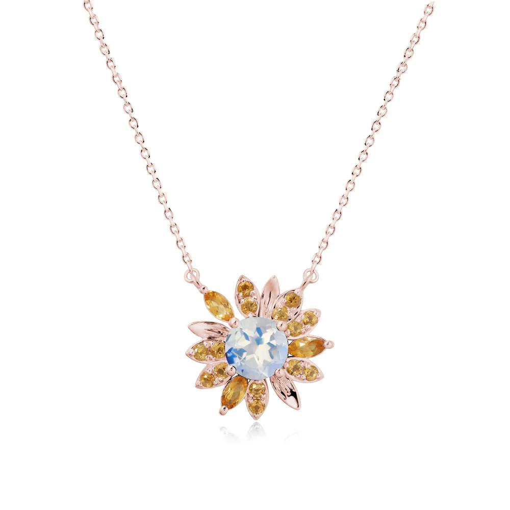 Moonstone and Citrine Sunflower Pendant Necklace - Image 5