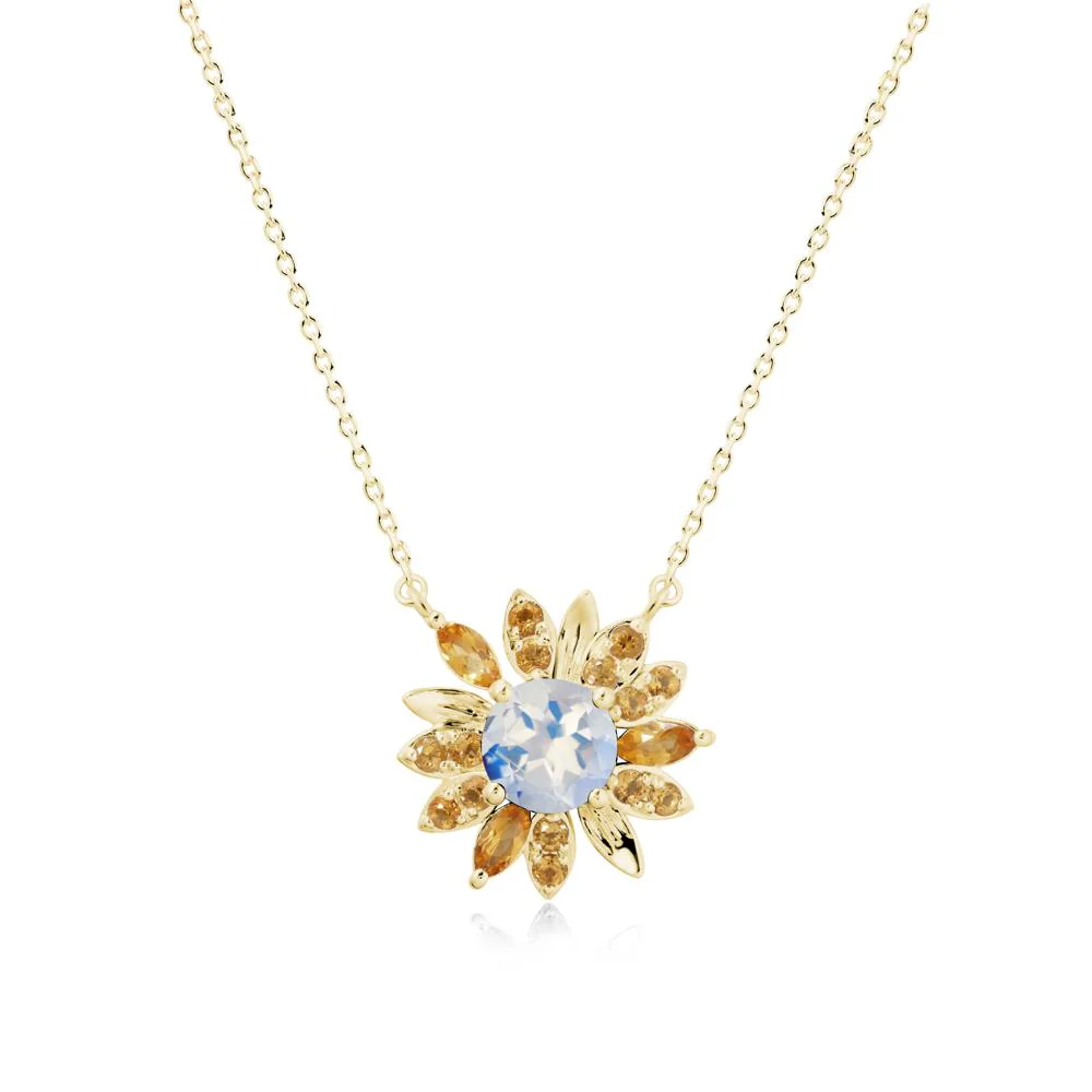 Moonstone and Citrine Sunflower Pendant Necklace - Image 7