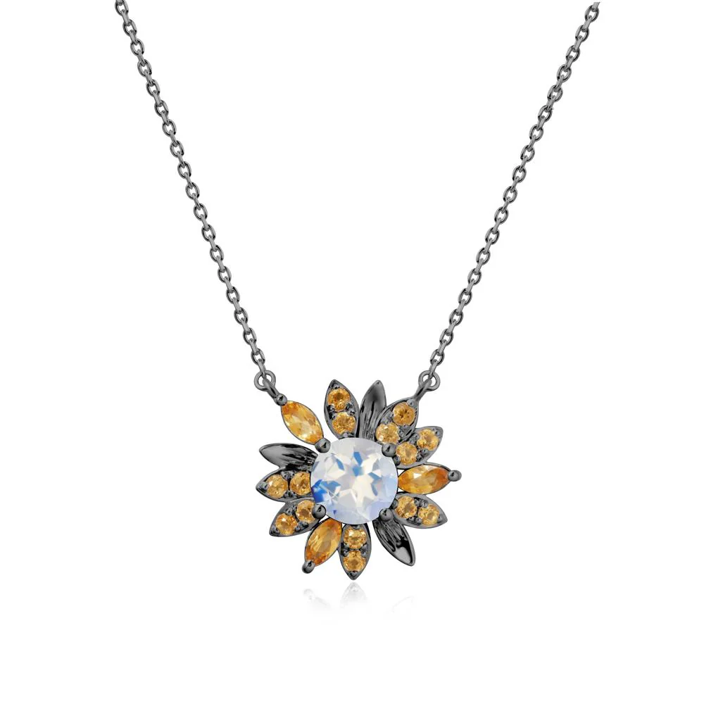 Moonstone and Citrine Sunflower Pendant Necklace - Image 8