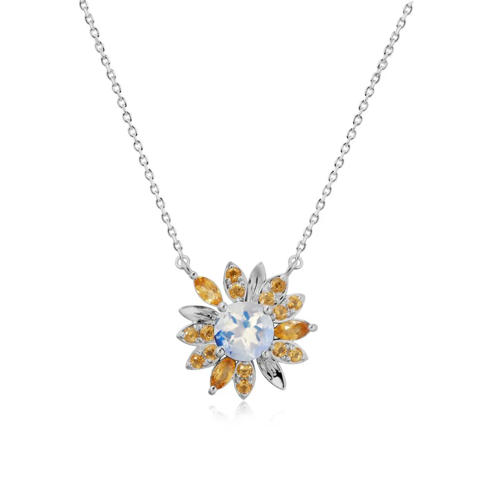 Moonstone and Citrine Sunflower Pendant Necklace - Image 9