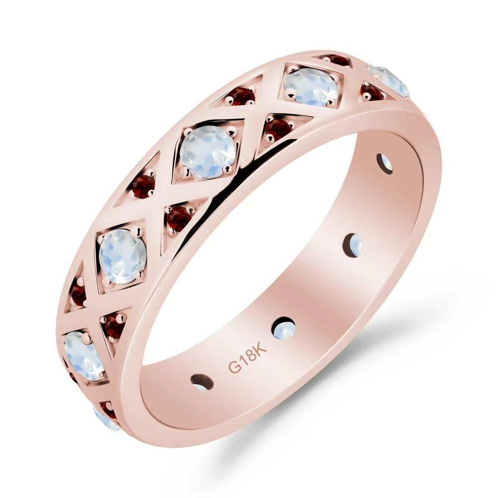 Moonstone and Garnet and Garnet Eternity Band Ring - Image 3